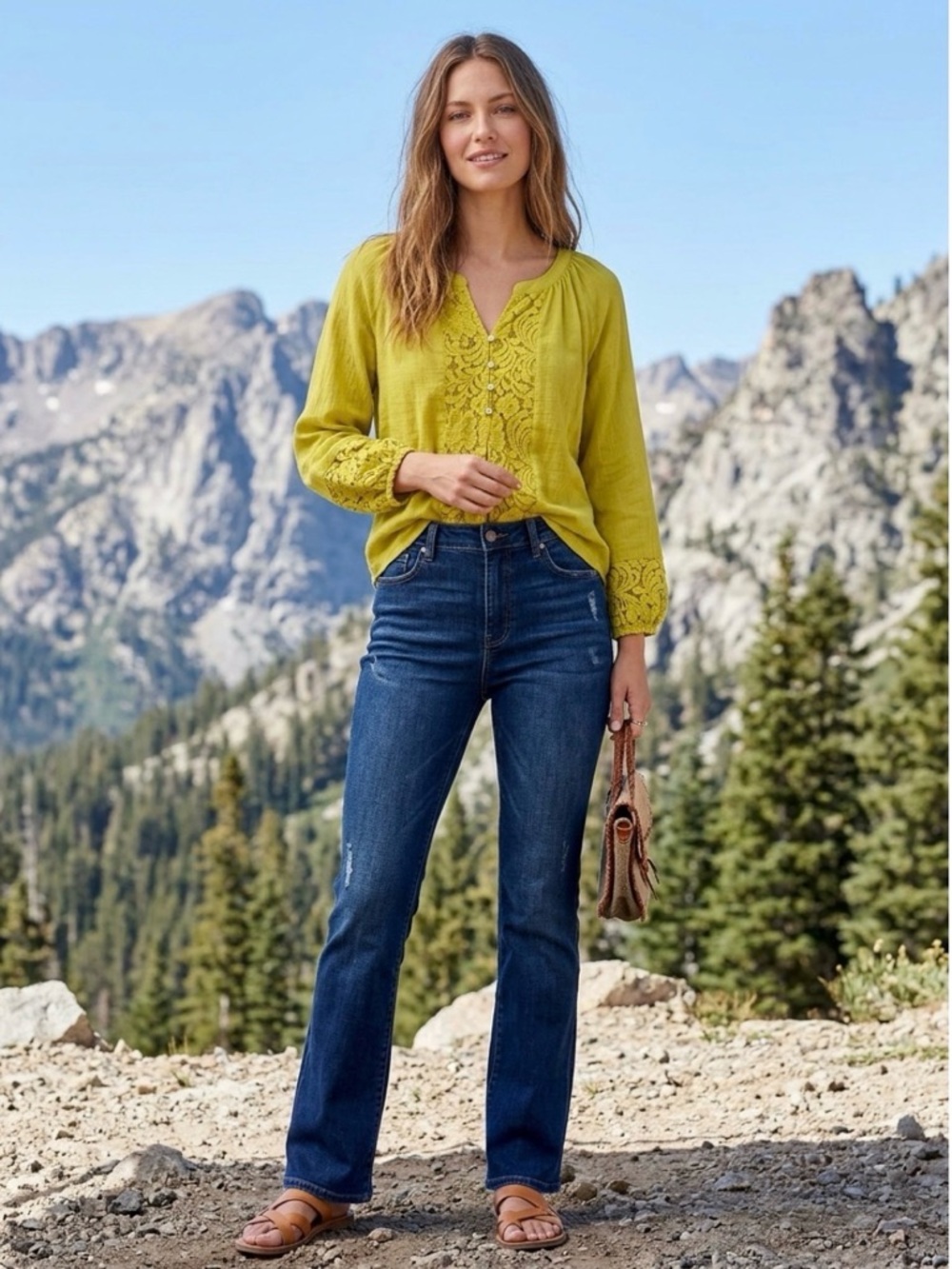 Emily Daniels Citrine Lace Blouse L Boho Balloon‎ Sleeve Top
